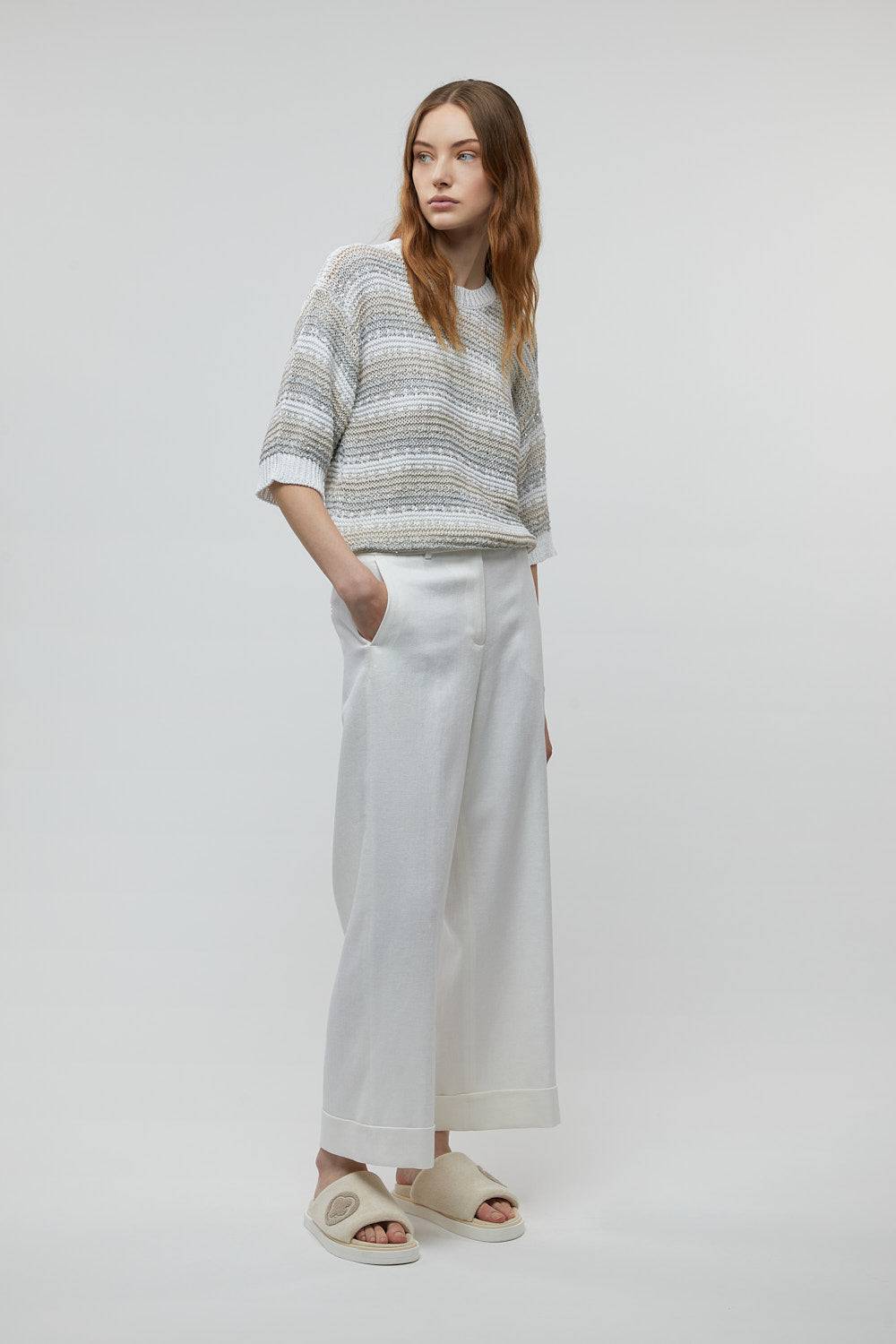 Peserico Pantalone in diagonale fluida di lino viscosa Italia