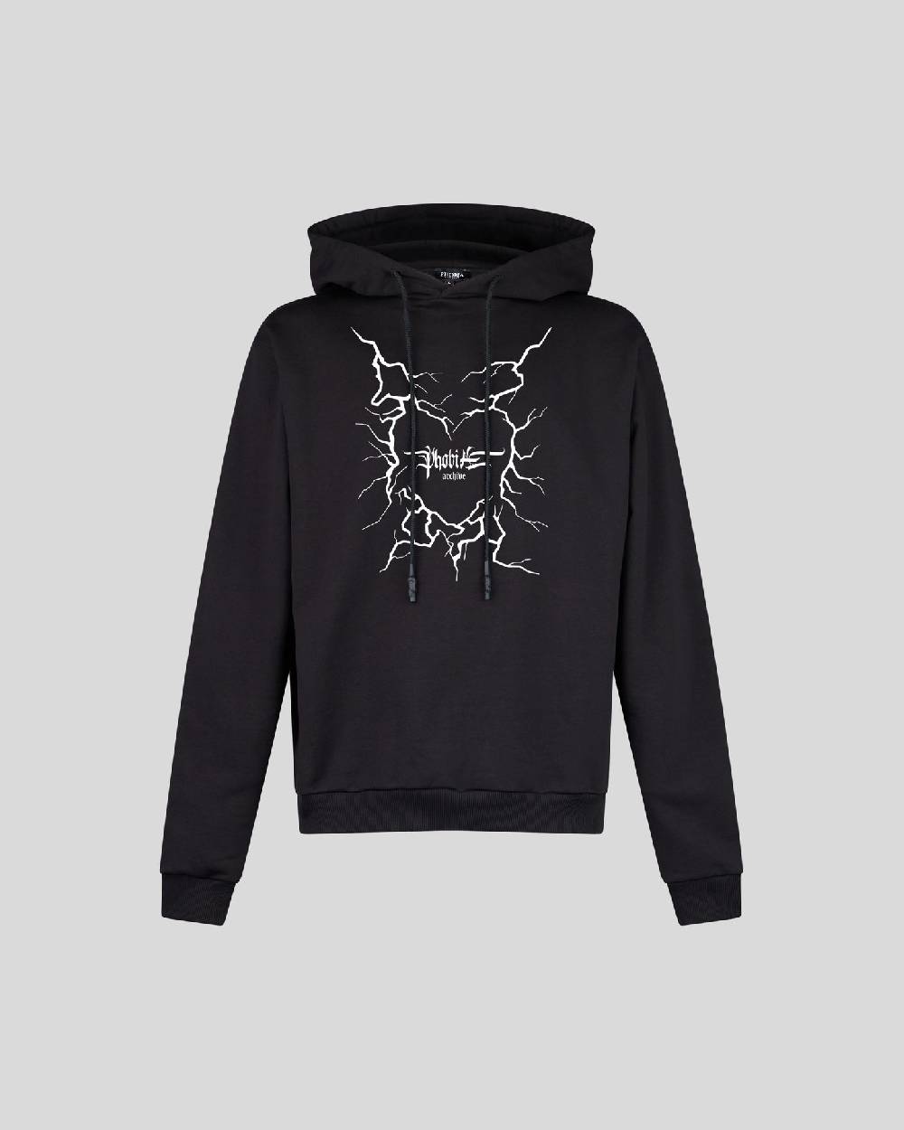 ﻿Phobia Archive FELPA CON CAPPUCCIO NERA CON GRAFICA CUORE LIGHTNING BIANCA