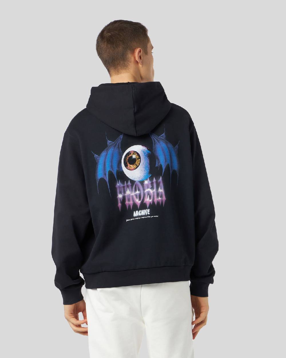 Phobia Archive FELPA NERA CON GRAFICA BAT EYE VIOLA Italy
