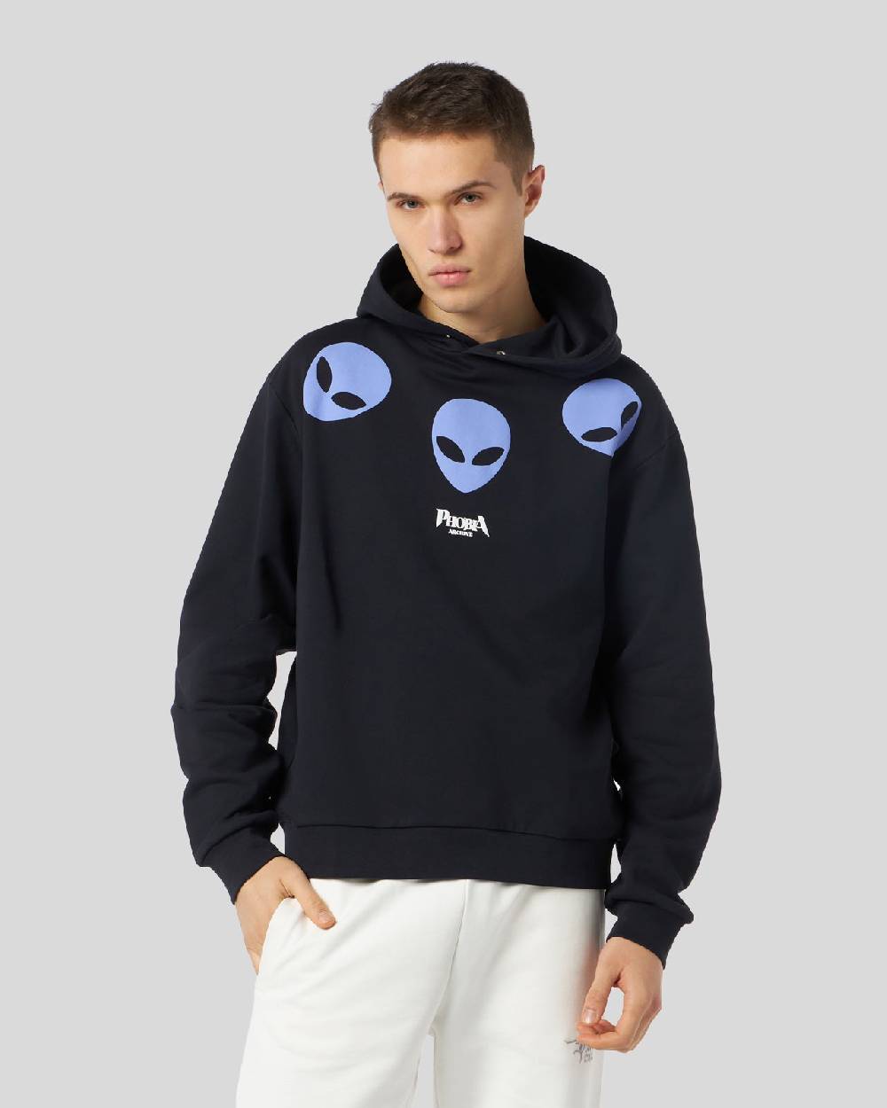 Phobia Archive FELPA CON CAPPUCCIO NERA CON STAMPA TRIPLE ALIEN VIOLA Promozione