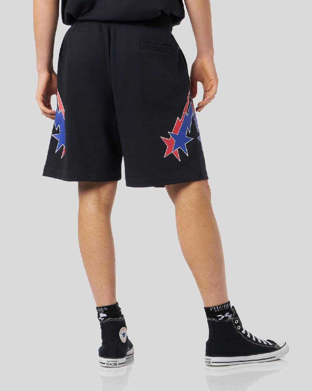 Phobia Archive PANTALONCINO NERO CON GRAFICA STARRY LIGHTNING ROSSA E BLU Promozione Limitata