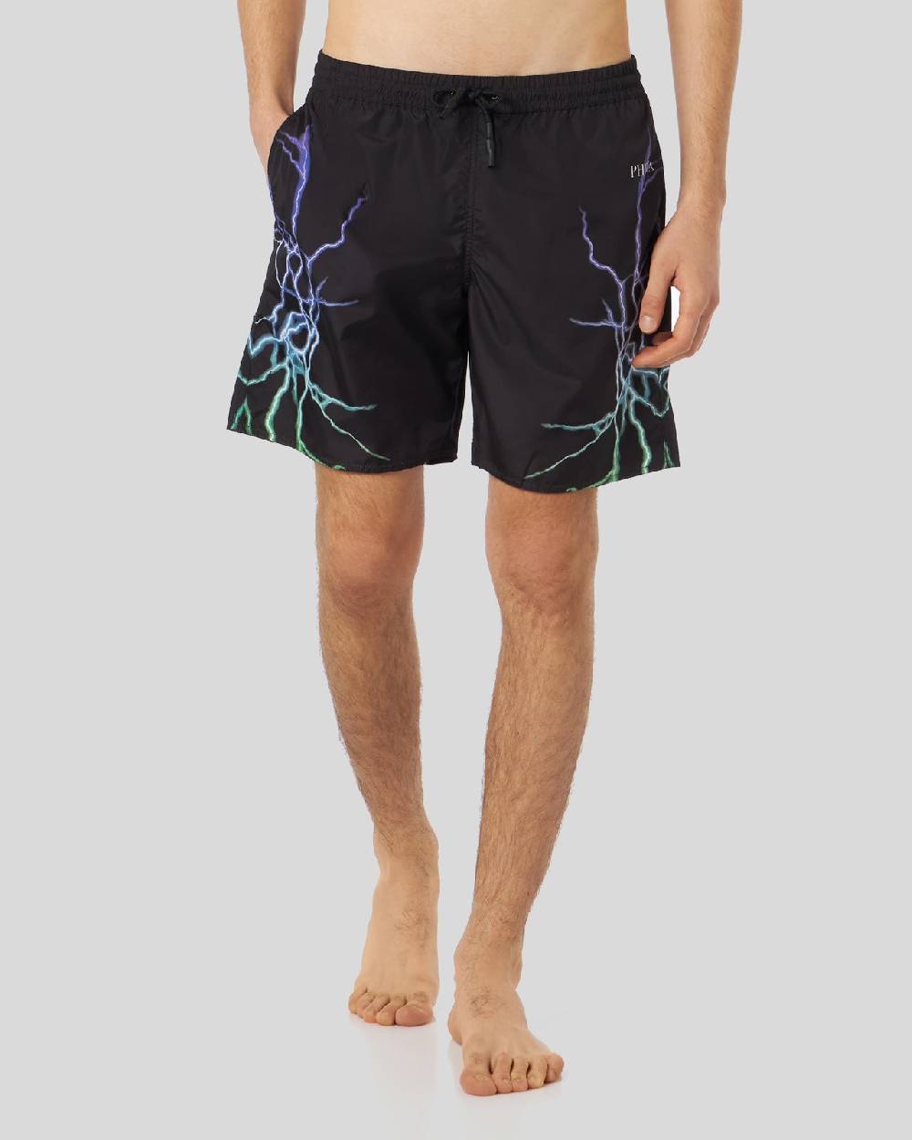 Phobia Archive COSTUME DA BAGNO NERO CON FULMINI BICOLORE VIOLA E VERDE Sottocosto
