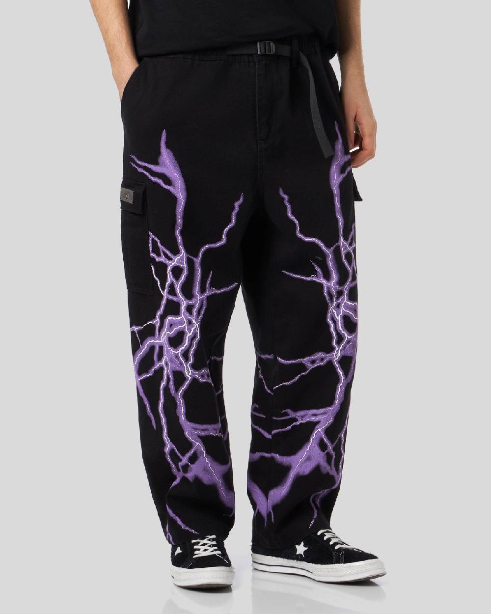 Phobia Archive PANTALONE CARGO NERO CON FULMINE LATERALE VIOLA Convenienza