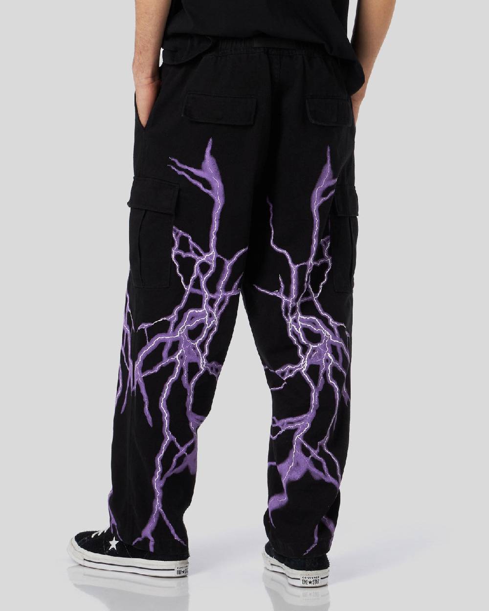 Phobia Archive PANTALONE CARGO NERO CON FULMINE LATERALE VIOLA Convenienza