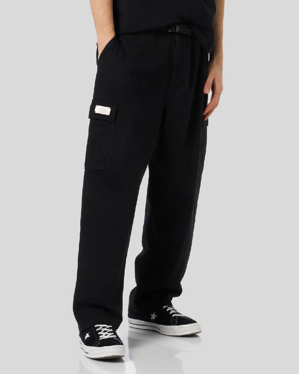 Phobia Archive PANTALONE CARGO NERO CON ETICHETTA METALLICA In Vendita
