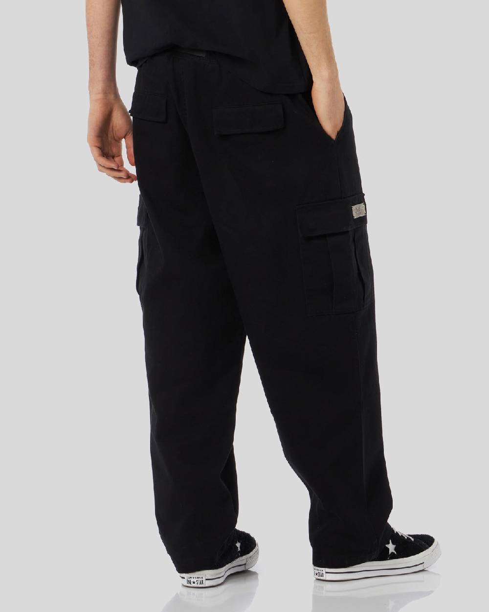 Phobia Archive PANTALONE CARGO NERO CON ETICHETTA METALLICA In Vendita