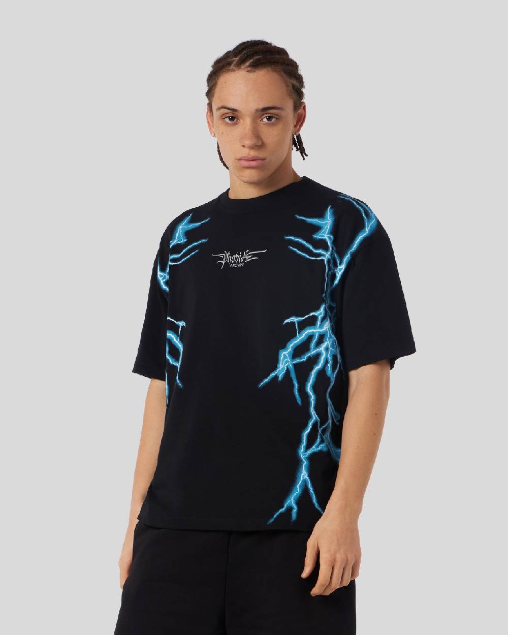 Phobia Archive T-SHIRT NERA CON FULMINI LATERALI AZZURRI 2025