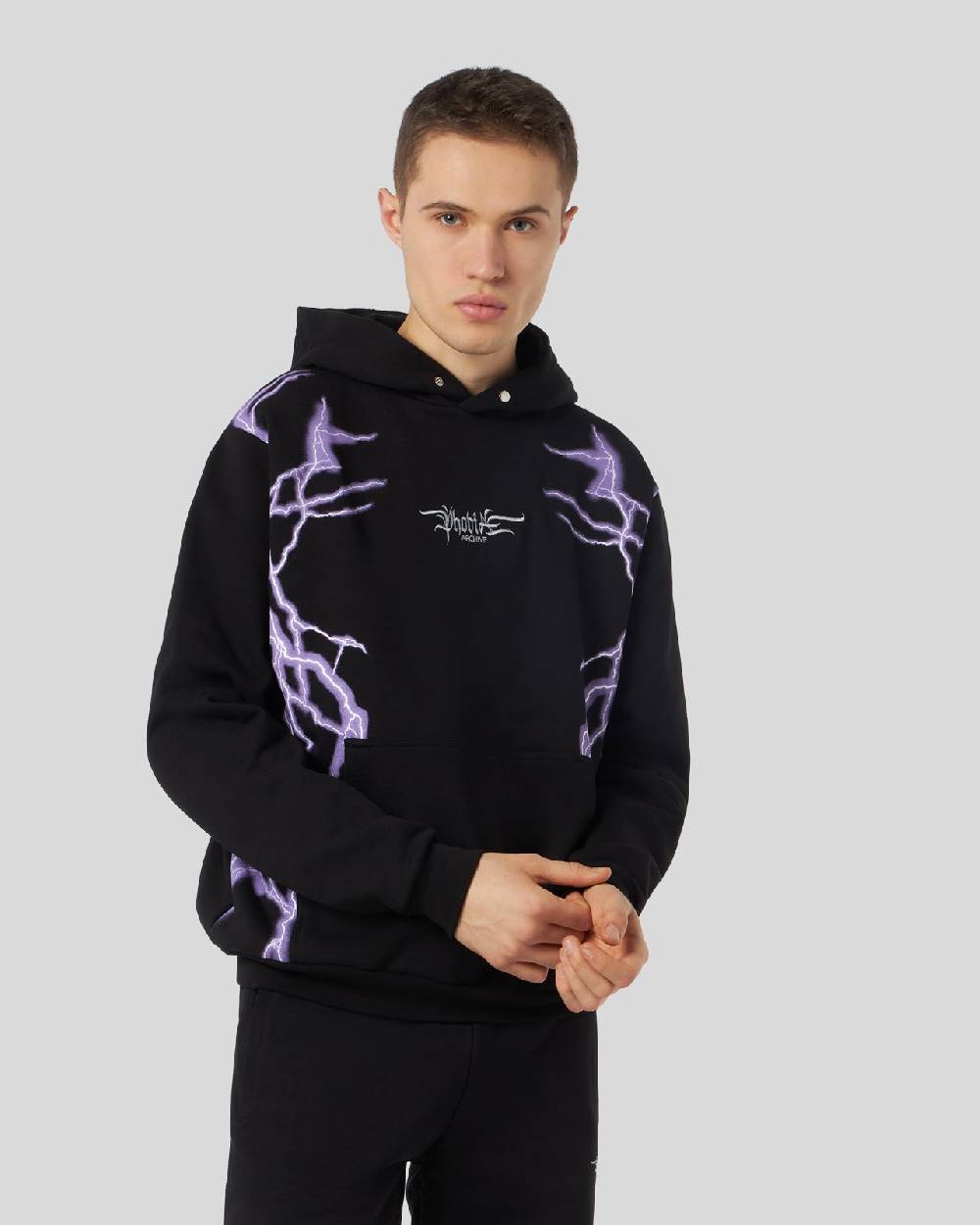 Phobia Archive FELPA NERA CON FULMINI LATERALI VIOLA Shopping Online