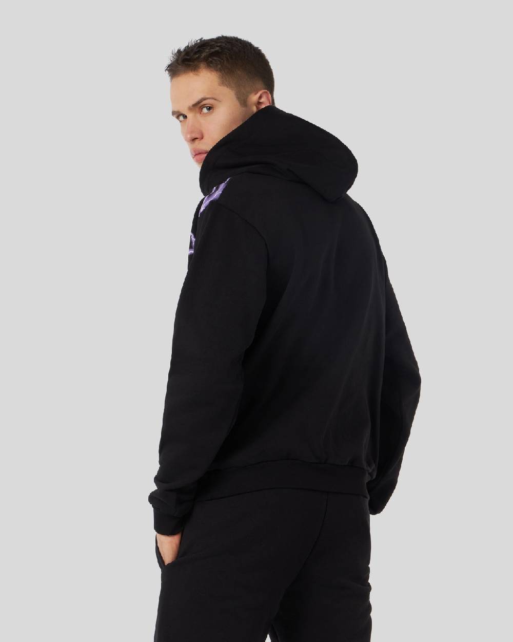 Phobia Archive FELPA NERA CON FULMINI LATERALI VIOLA Shopping Online