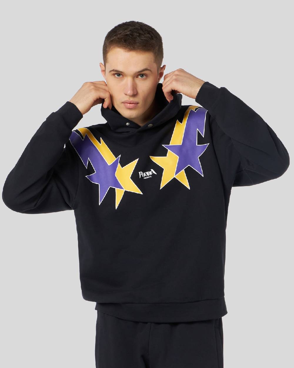 Phobia Archive FELPA NERA CON GRAFICA STARRY LIGHTNING GIALLA E VIOLA Sconto