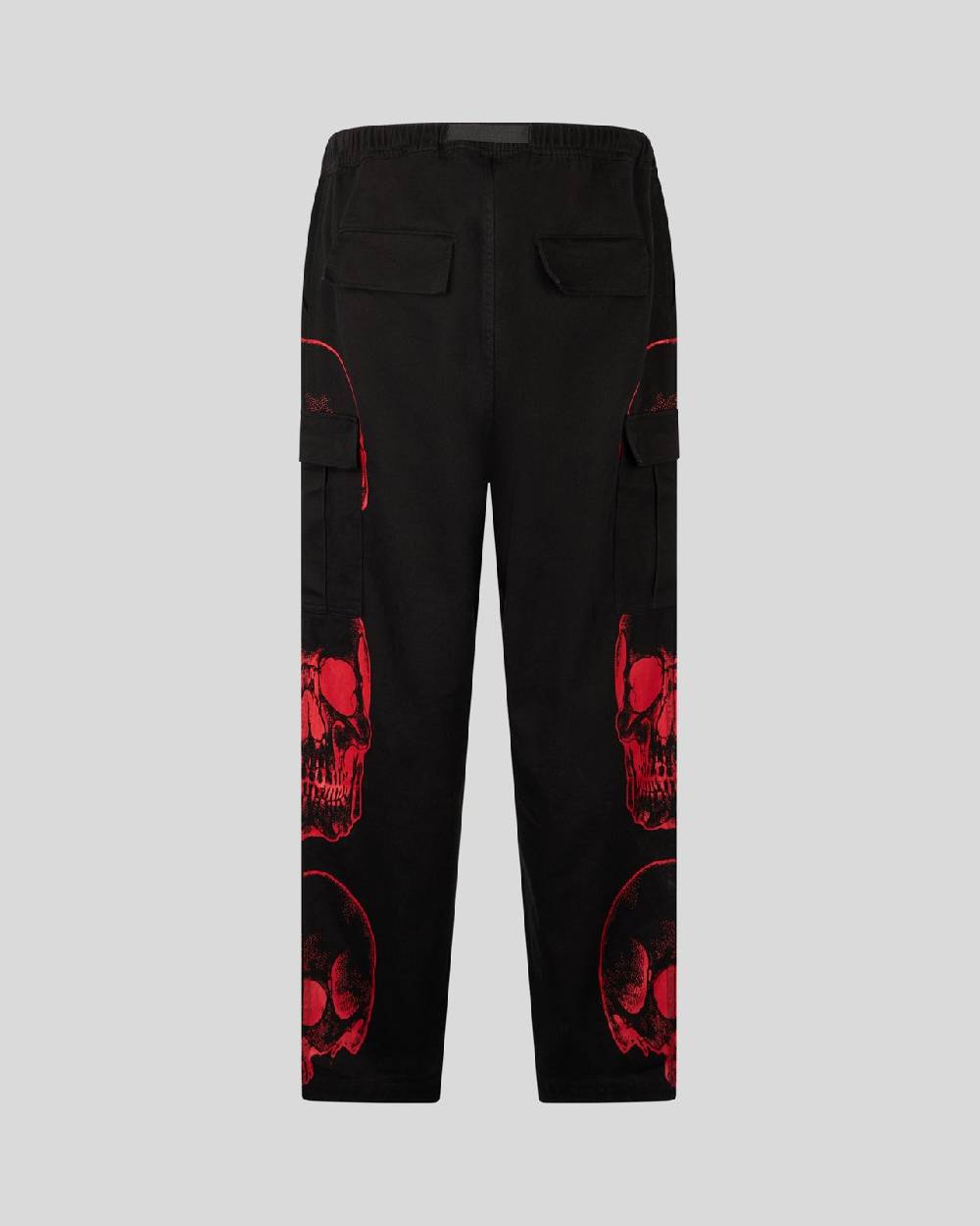 Phobia Archive PANTALONE CARGO NERO CON GRAFICA TRIPLE SKULL ROSSA E LOGO GOTIC P Outlet
