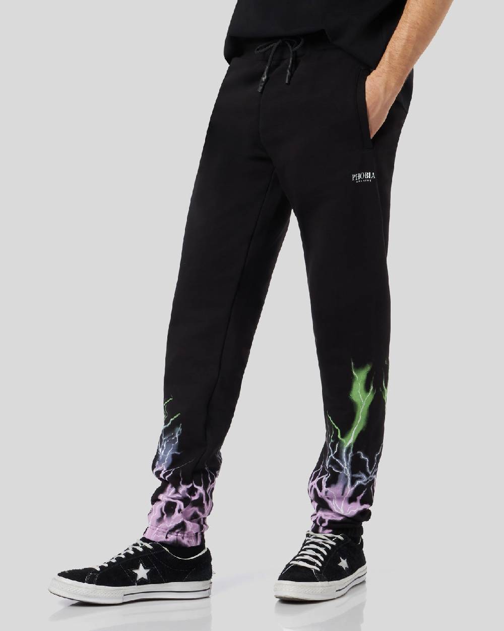 Phobia Archive PANTALONCINO NERO CON STAMPA FULMINE BICOLORE VIOLA E VERDE Offerte