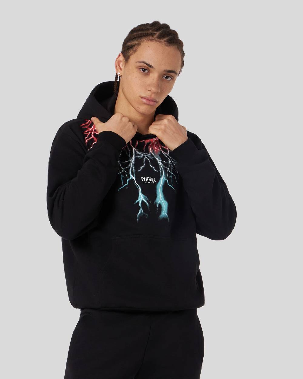 Phobia Archive FELPA NERA CON FULMINI BICOLORE ROSSO E BLU Hotsell