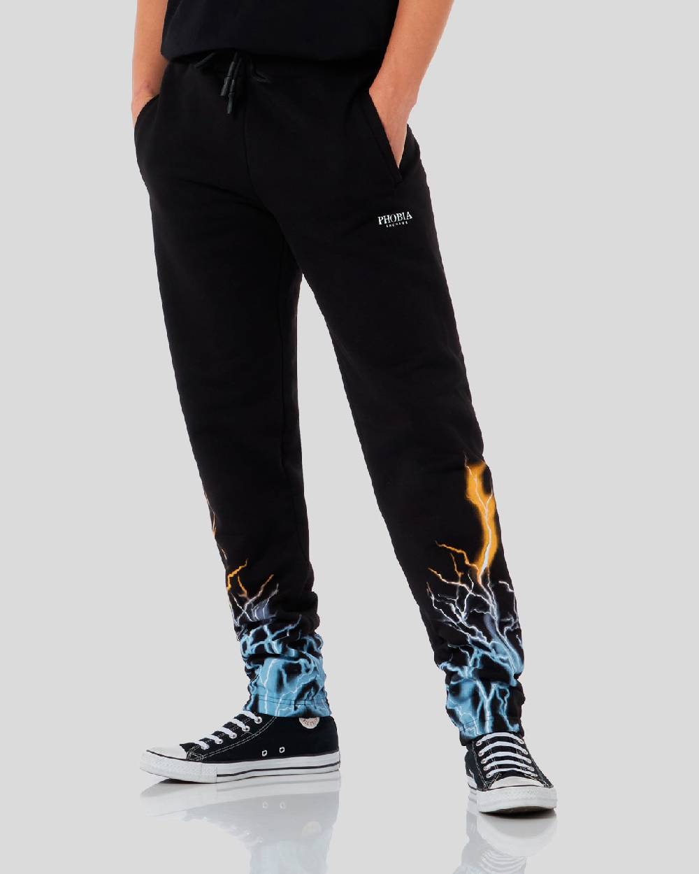 Phobia Archive PANTALONCINO NERO CON STAMPA FULMINE BICOLORE GIALLO E BLU Vendite Flash