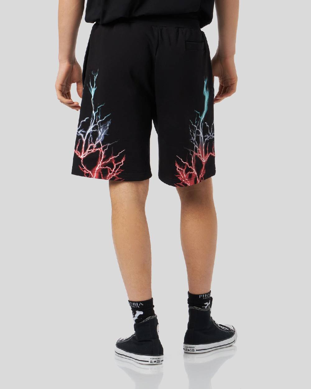 Phobia Archive PANTALONCINO NERO CON FULMINI BICOLORE ROSSO E BLU In Saldo