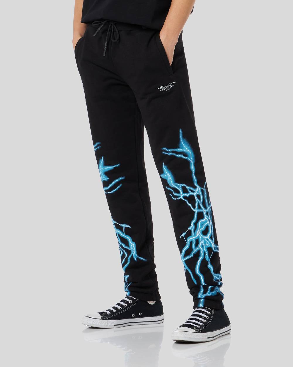 Phobia Archive PANTALONE NERO CON FULMINE LATERALE BLU Nuova