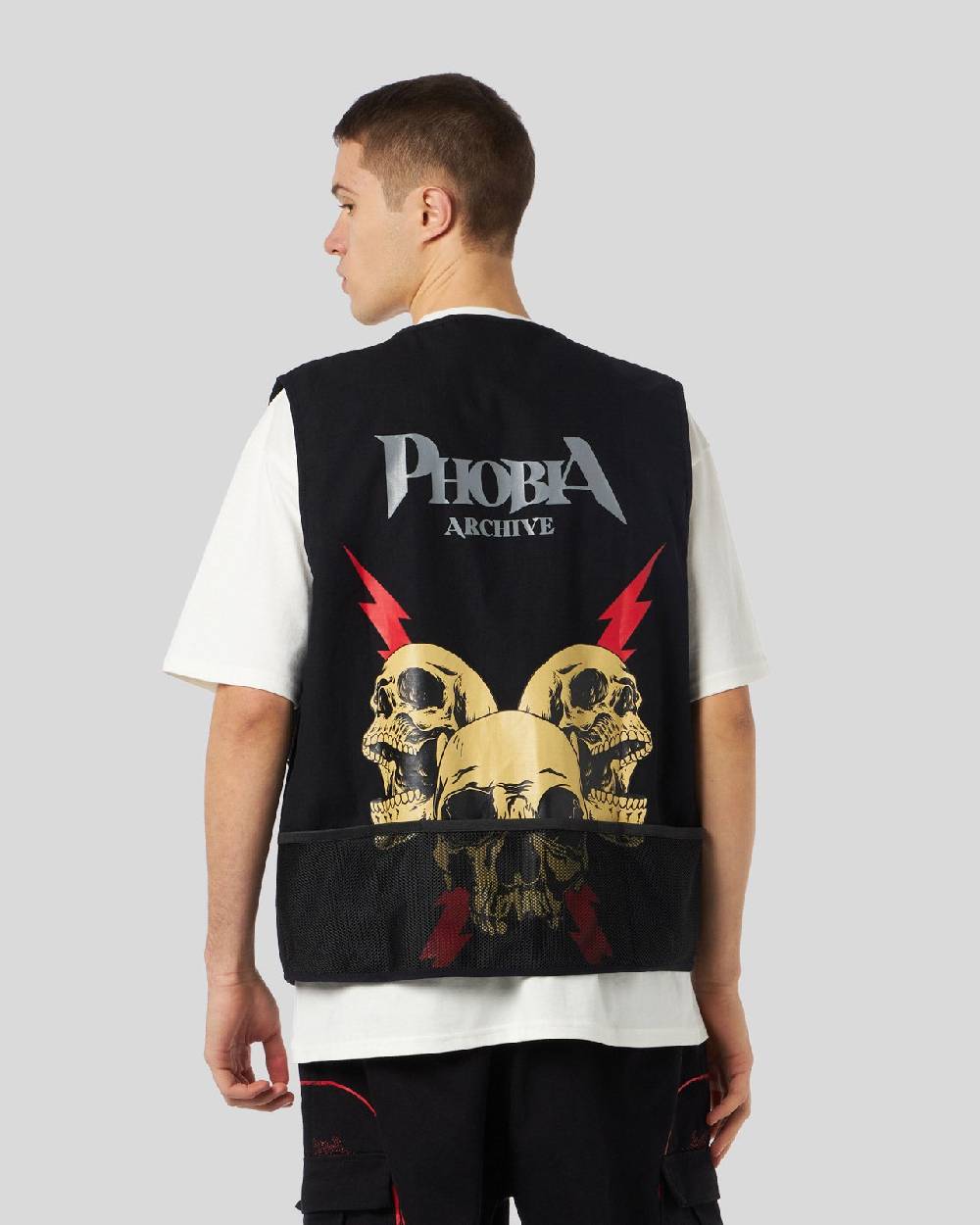 Phobia Archive WORKER GILET NERO CON GRAFICA SCREAMING SKULLS Qualità Garantita