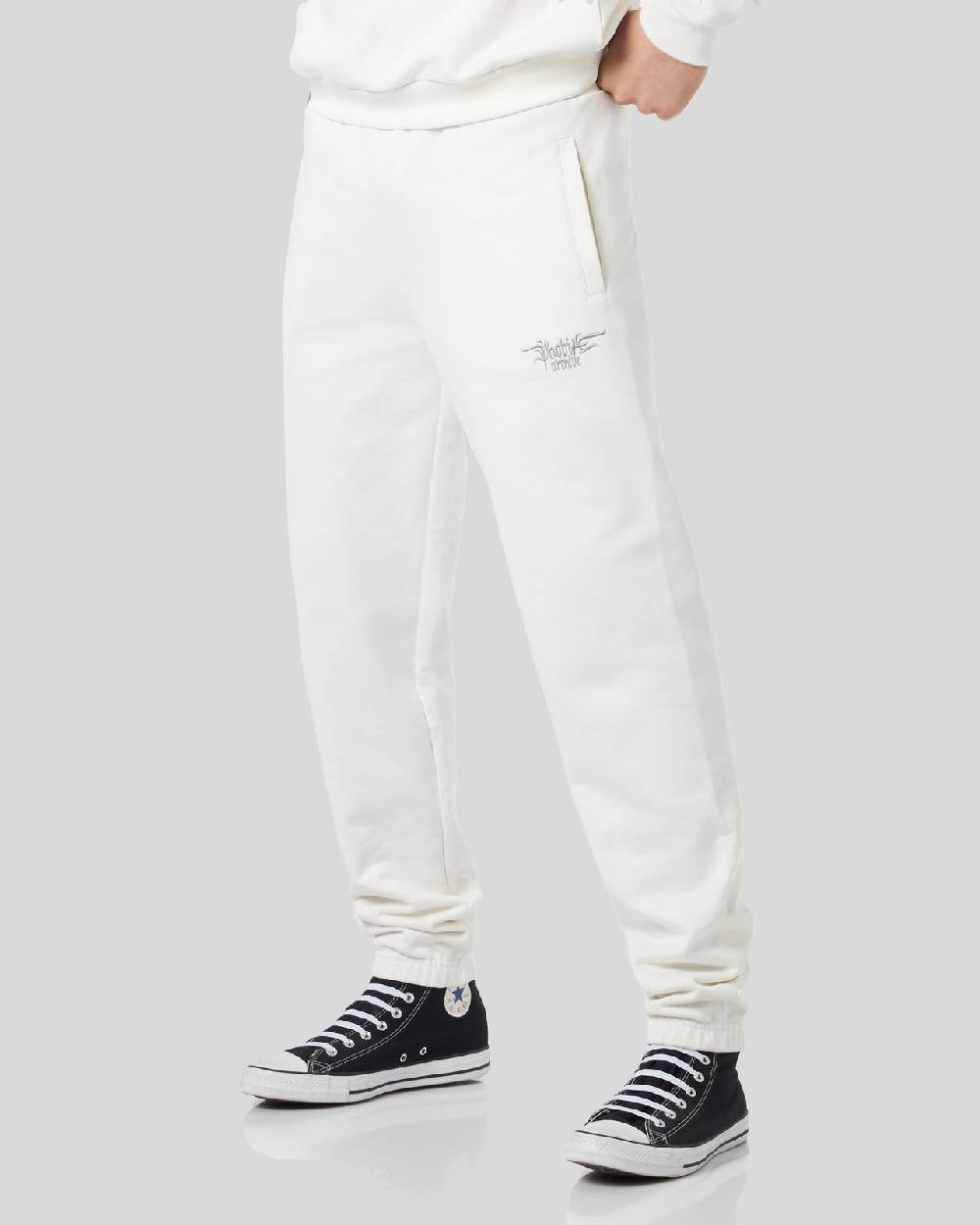 Phobia Archive PANTALONE BIANCO CON LOGO GOTICO RICAMATO Saldi