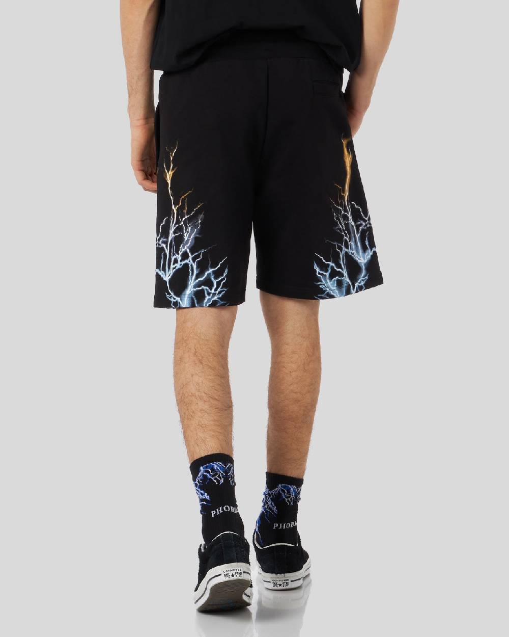 Phobia Archive PANTALONCINO NERO CON STAMPA FULMINE BICOLORE GIALLO E BLU Offerte