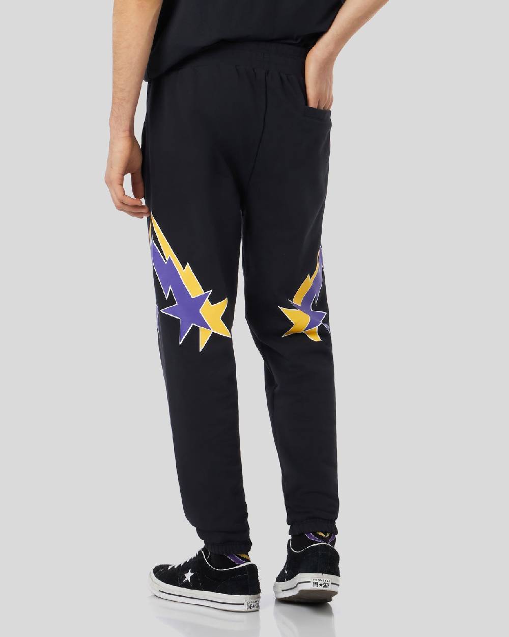 Phobia Archive PANTALONE NERO CON STAMPA STARRY LIGHTNING GIALLA E VIOLA Hotsell
