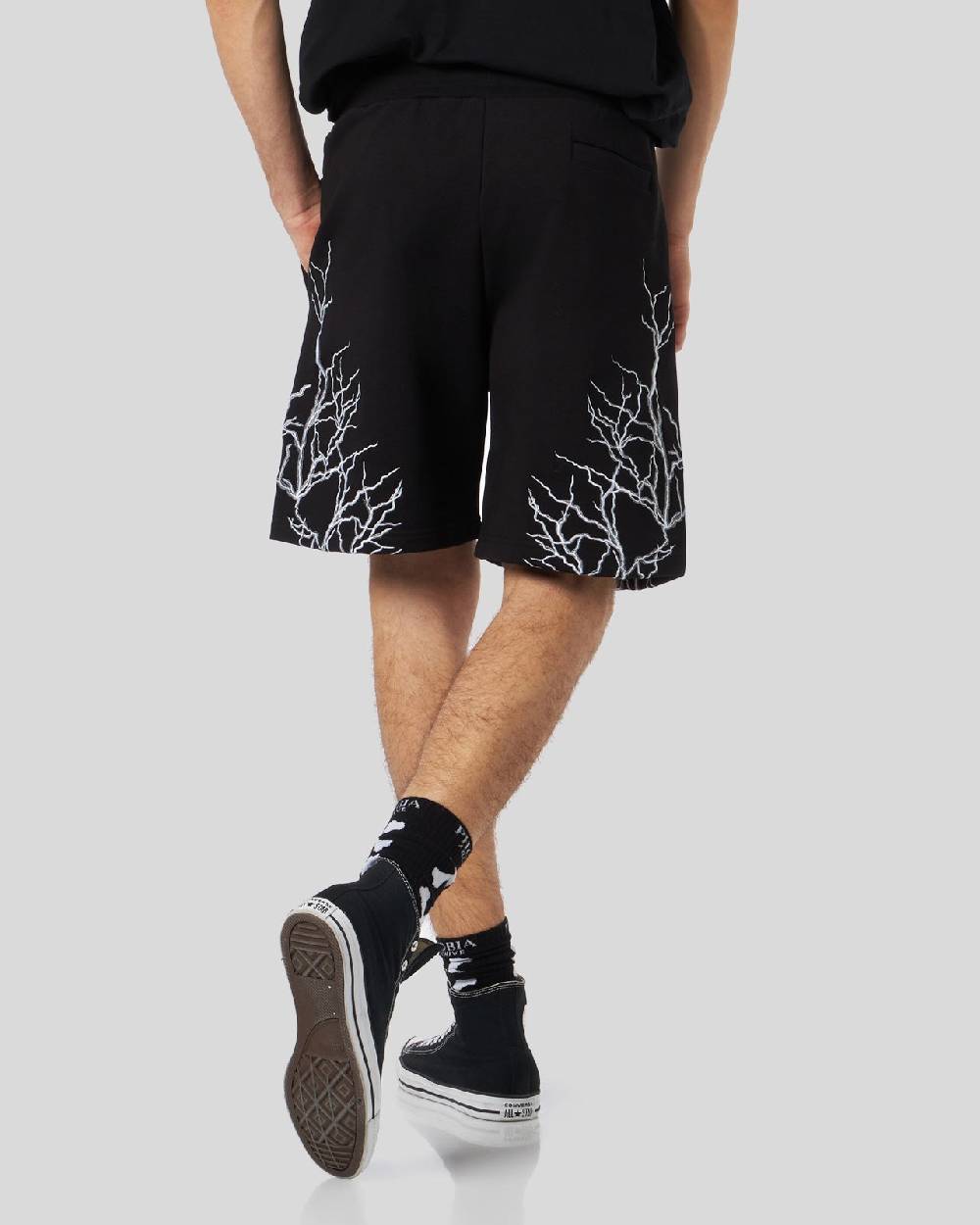 Phobia Archive PANTALONCINI NERI CON FULMINI RICAMATI GRIGI Negozio