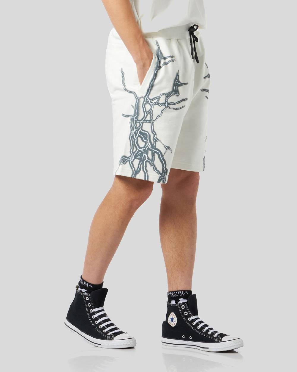 Phobia Archive PANTALONCINO BIANCO CON FULMINI LATERALI GRIGI Moda