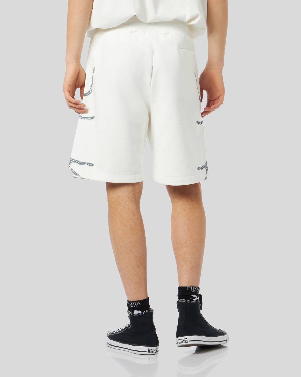 Phobia Archive PANTALONCINO BIANCO CON FULMINI LATERALI GRIGI Moda