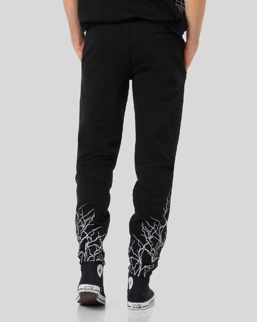Phobia Archive PANTALONE NERO CON FULMINI RICAMATI GRIGI Consegna Veloce