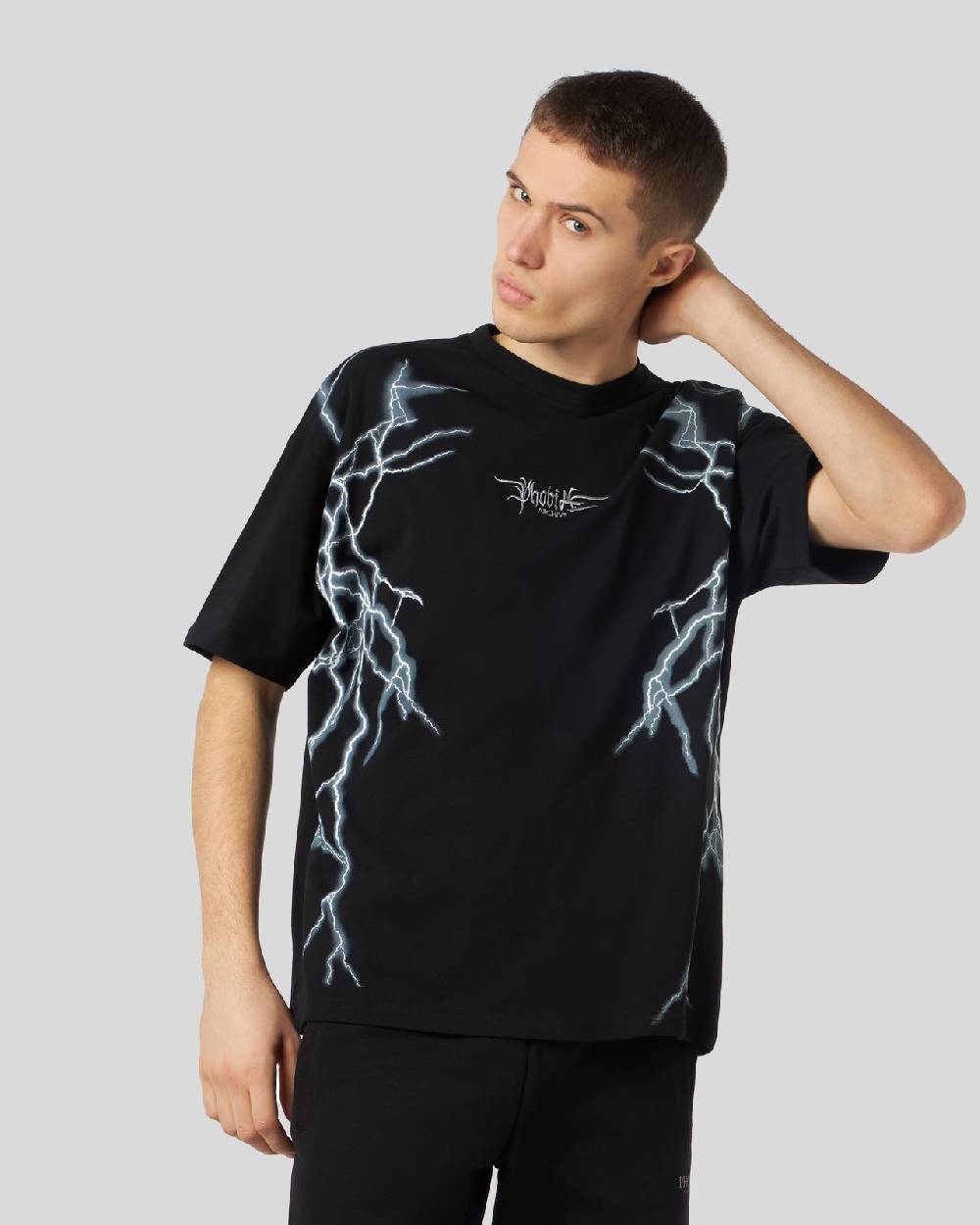Phobia Archive T-SHIRT NERA CON FULMINI LATERALI BIANCHI Fino Al -60%