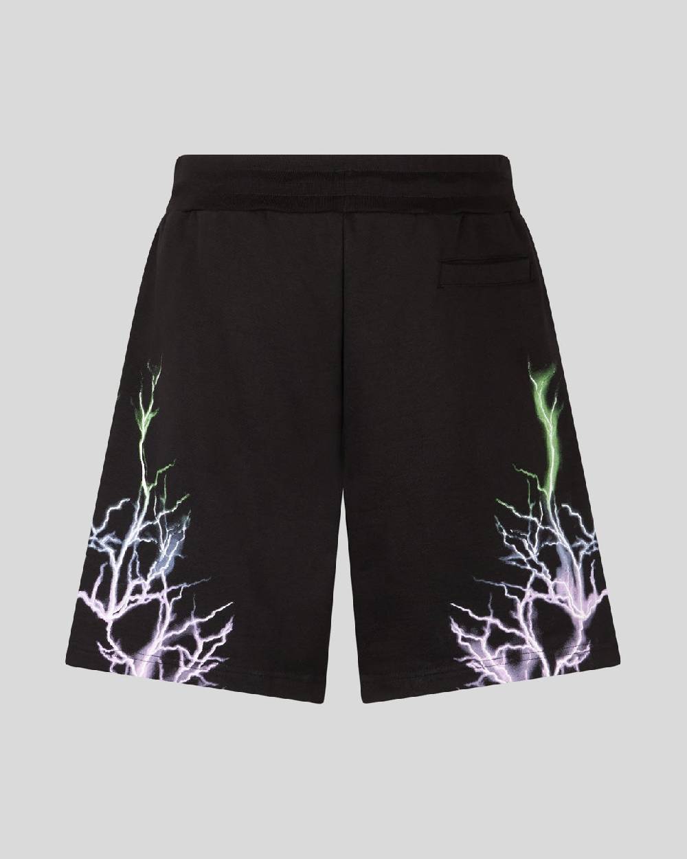 Phobia Archive PANTALONCINO NERO CON FULMINI BICOLORE VIOLA E VERDE Sottocosto