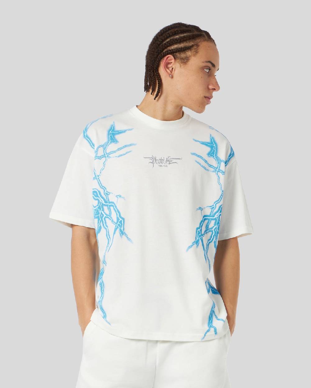 Phobia Archive T-SHIRT BIANCA CON FULMINI LATERALI AZZURRI Convenienza