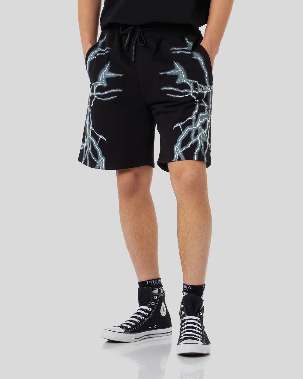 Phobia Archive PANTALONCINO NERO CON FULMINI LATERALI BIANCHI Novità