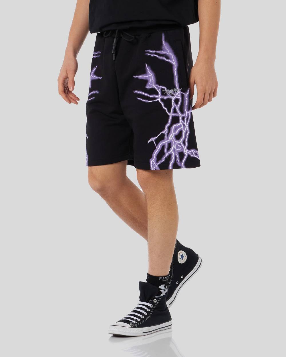 Phobia Archive PANTALONCINO NERO CON FULMINI LATERALI VIOLA Presa