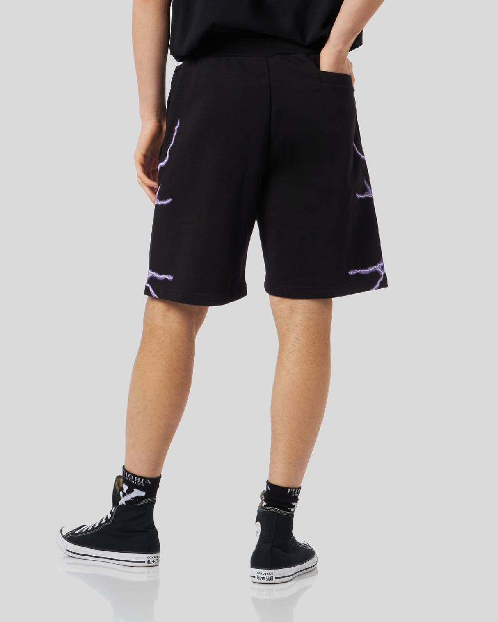 Phobia Archive PANTALONCINO NERO CON FULMINI LATERALI VIOLA Presa