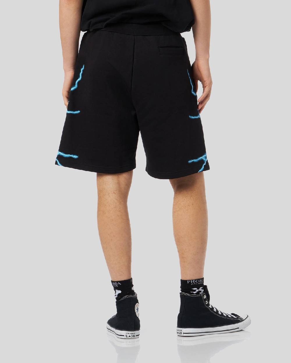 Phobia Archive PANTALONCINO NERO CON FULMINI LATERALI AZZURRI Sconto