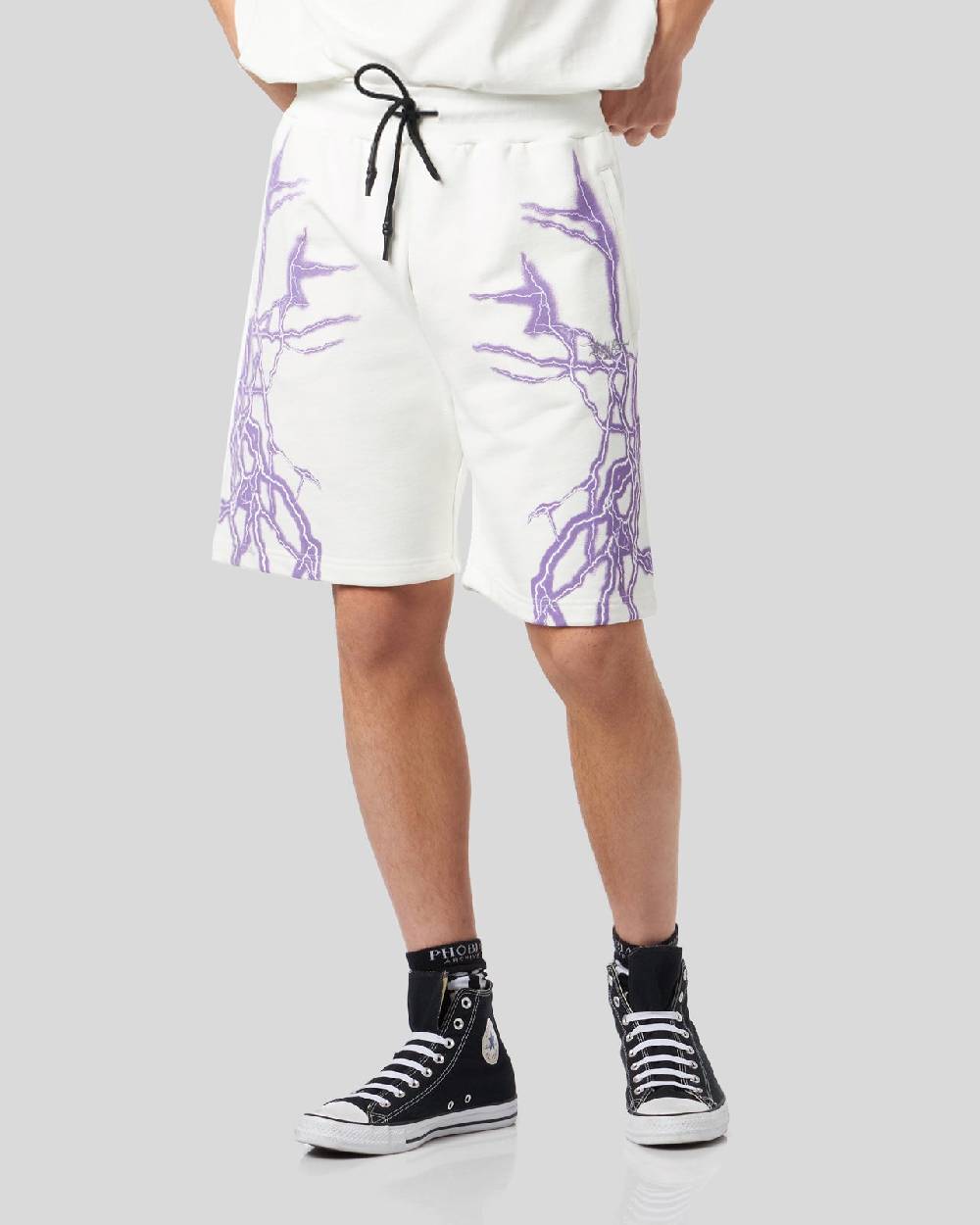 Phobia Archive PANTALONCINO BIANCO CON FULMINI LATERALI VIOLA Offerta