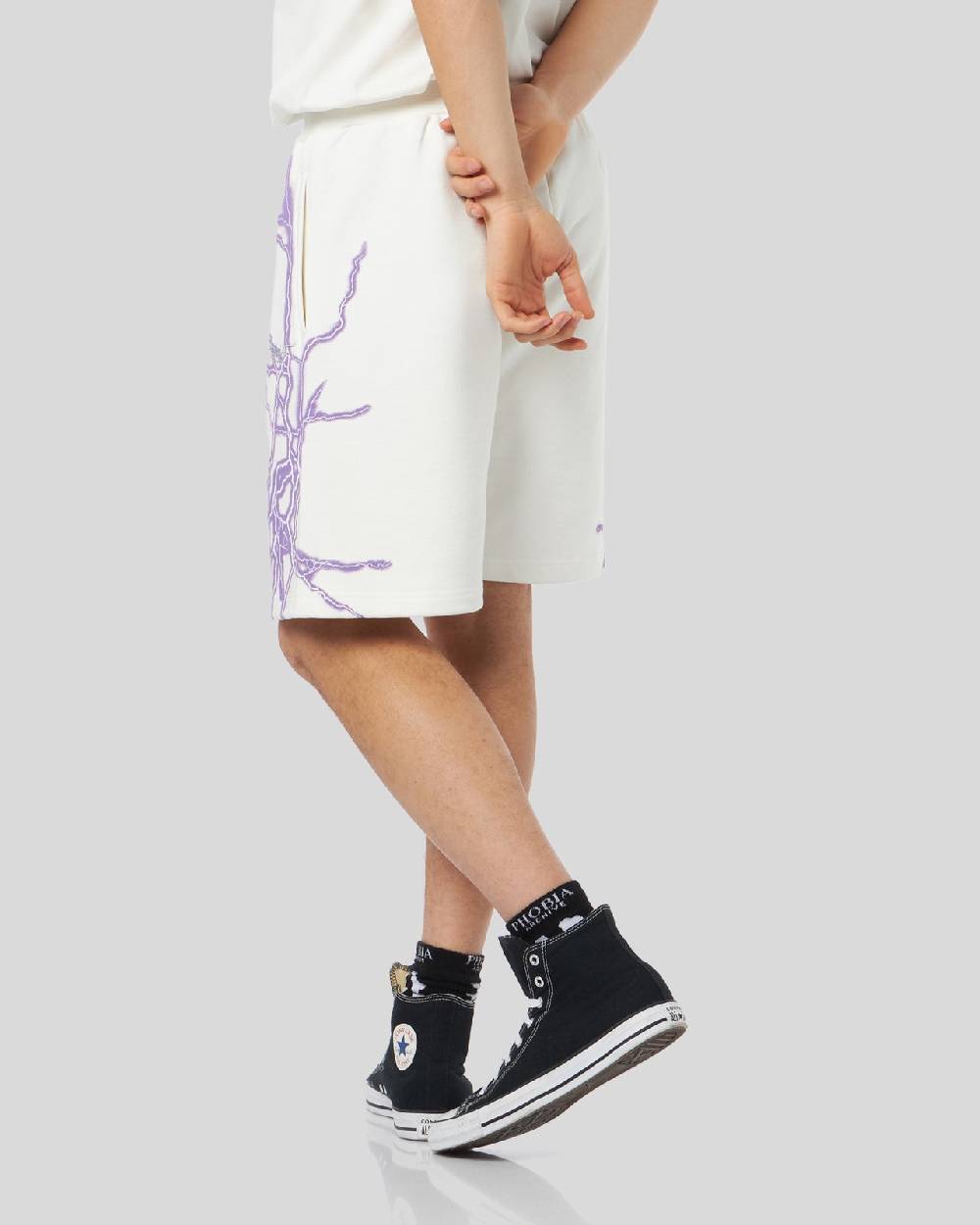 Phobia Archive PANTALONCINO BIANCO CON FULMINI LATERALI VIOLA Offerta