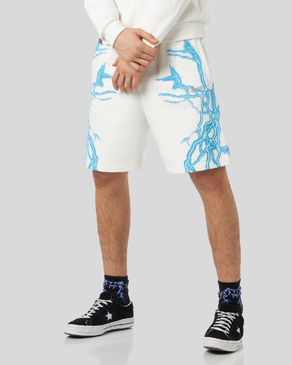 Phobia Archive PANTALONCINO BIANCO CON FULMINI LATERALI AZZURRI Economico