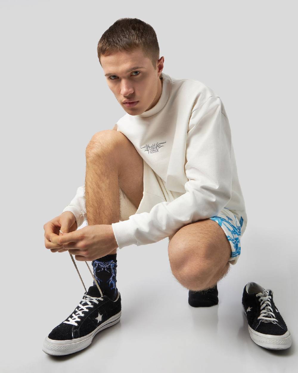 Phobia Archive PANTALONCINO BIANCO CON FULMINI LATERALI AZZURRI Economico