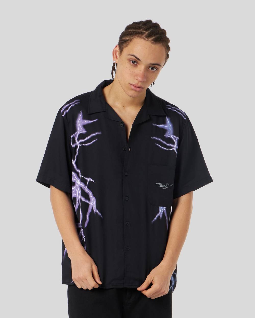 Phobia Archive CAMICIA NERA CON FULMINI LATERALI VIOLA Outlet