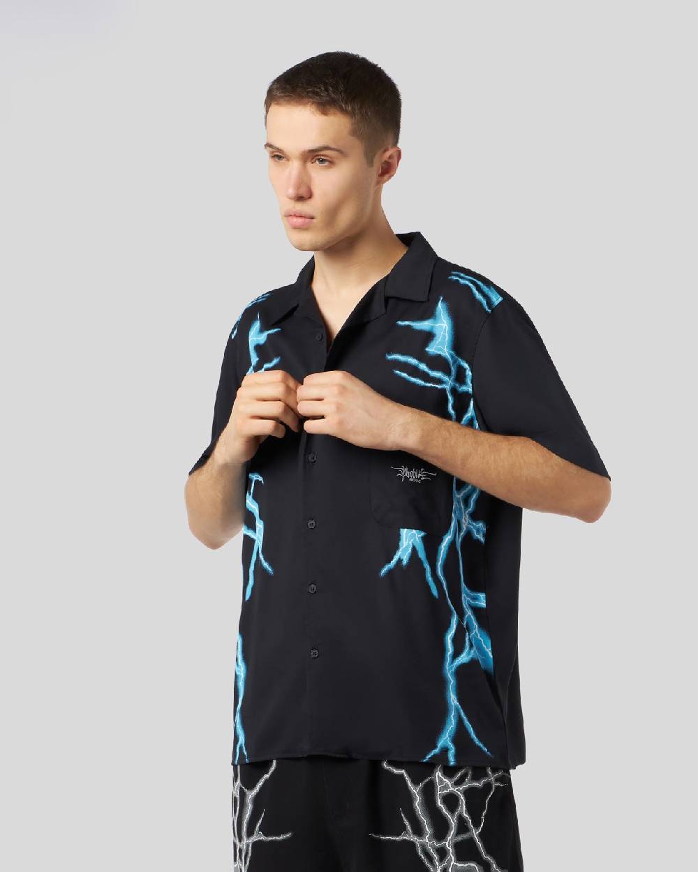 Phobia Archive CAMICIA NERA CON FULMINI LATERALI BLU In Vendita
