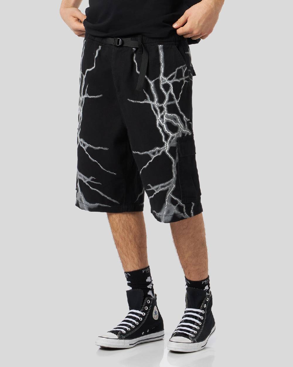 Phobia Archive PANTALONCINO CARGO NERO CON FULMINI LATERALI BIANCHI Offerte