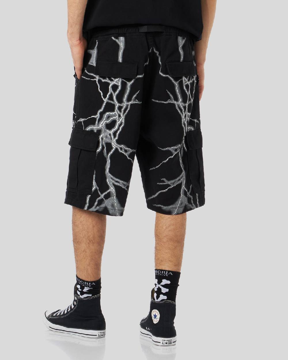 Phobia Archive PANTALONCINO CARGO NERO CON FULMINI LATERALI BIANCHI Offerte