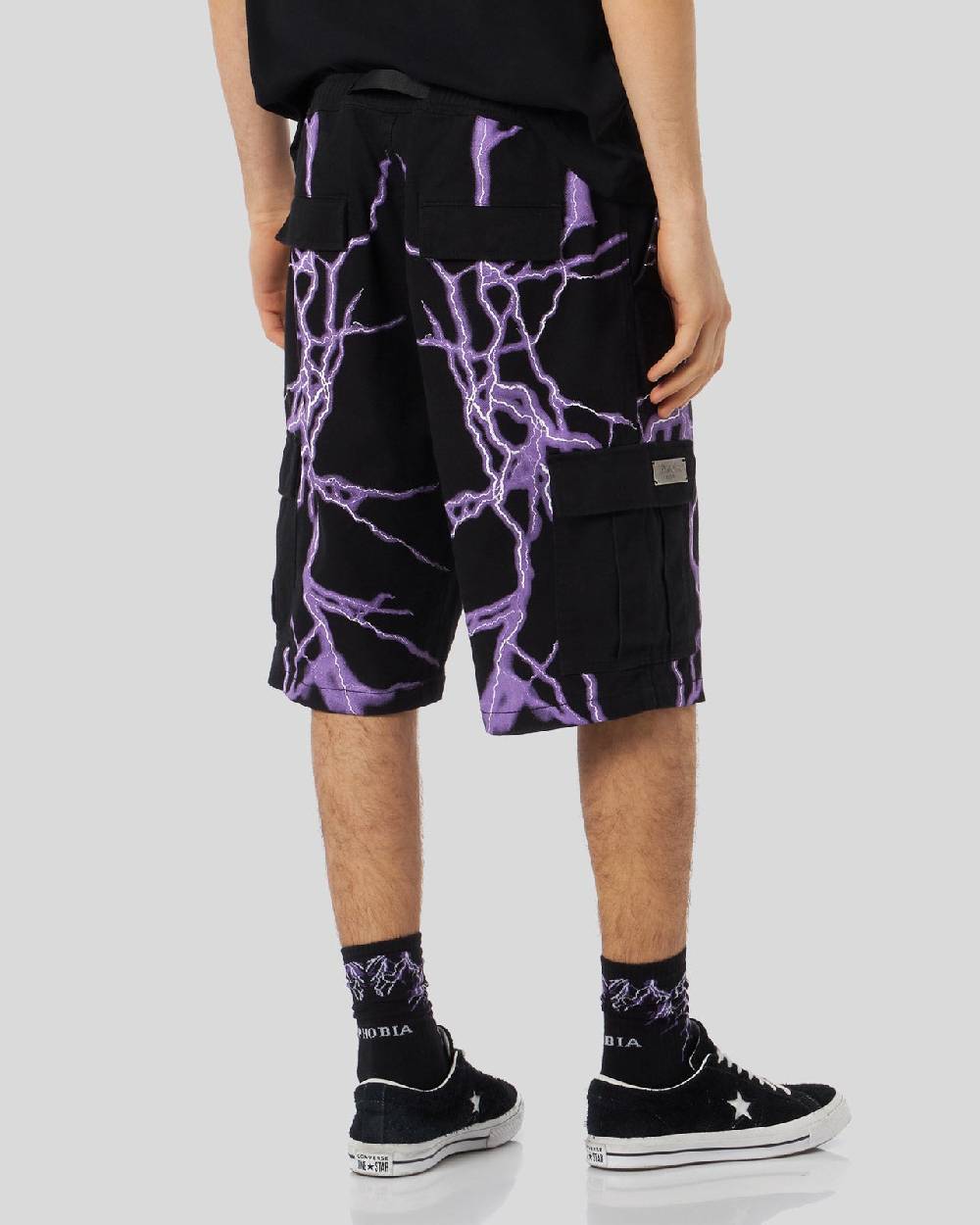 Phobia Archive PANTALONCINO CARGO NERO CON FULMINI LATERALI VIOLA Hotsell