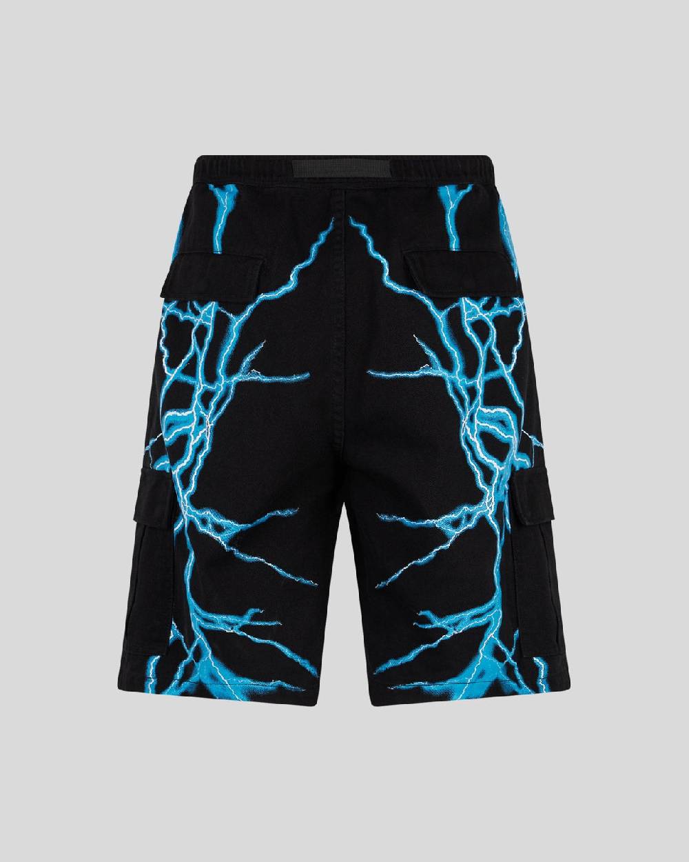 Phobia Archive PANTALONCINO CARGO NERO CON FULMINI LATERALI AZZURRI Vendita Calda