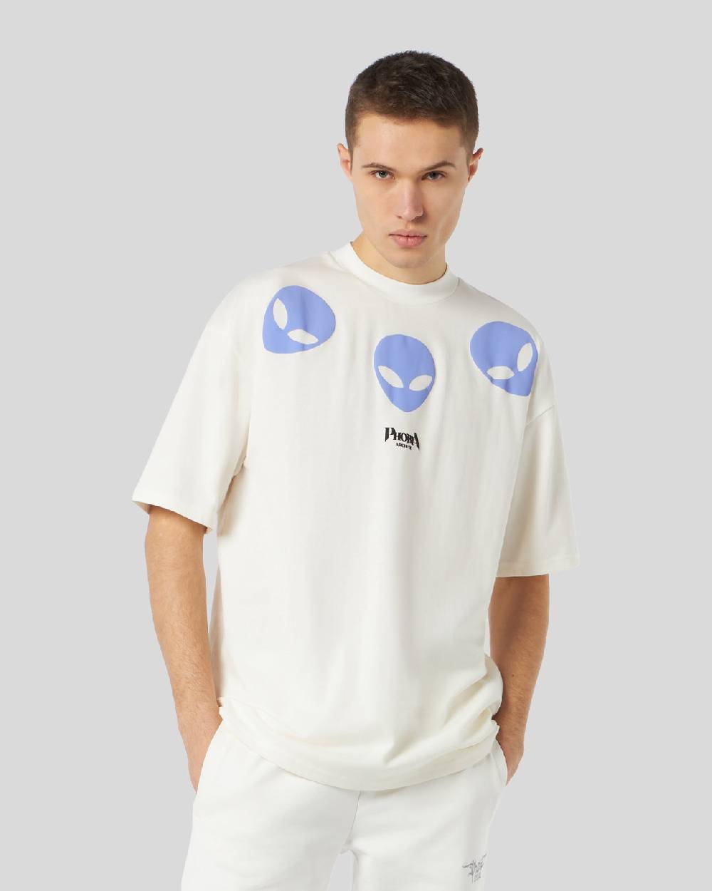Phobia Archive T-SHIRT BIANCA CON GRAFICA TRIPLE ALIEN VIOLA In Saldo
