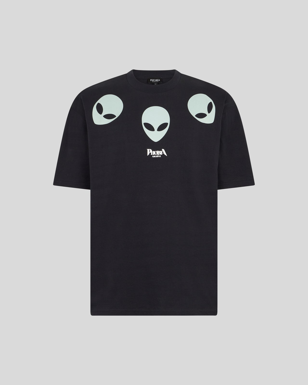 Phobia Archive T-SHIRT NERA CON GRAFICA TRIPLE ALIEN FOSFORESCENTE
