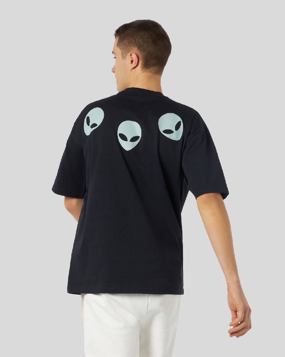 Phobia Archive T-SHIRT NERA CON GRAFICA TRIPLE ALIEN FOSFORESCENTE Nuova