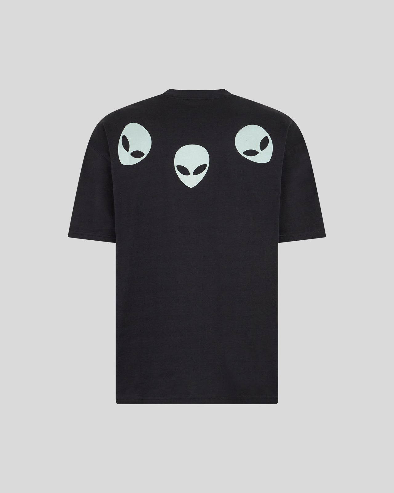 Phobia Archive T-SHIRT NERA CON GRAFICA TRIPLE ALIEN FOSFORESCENTE Nuova