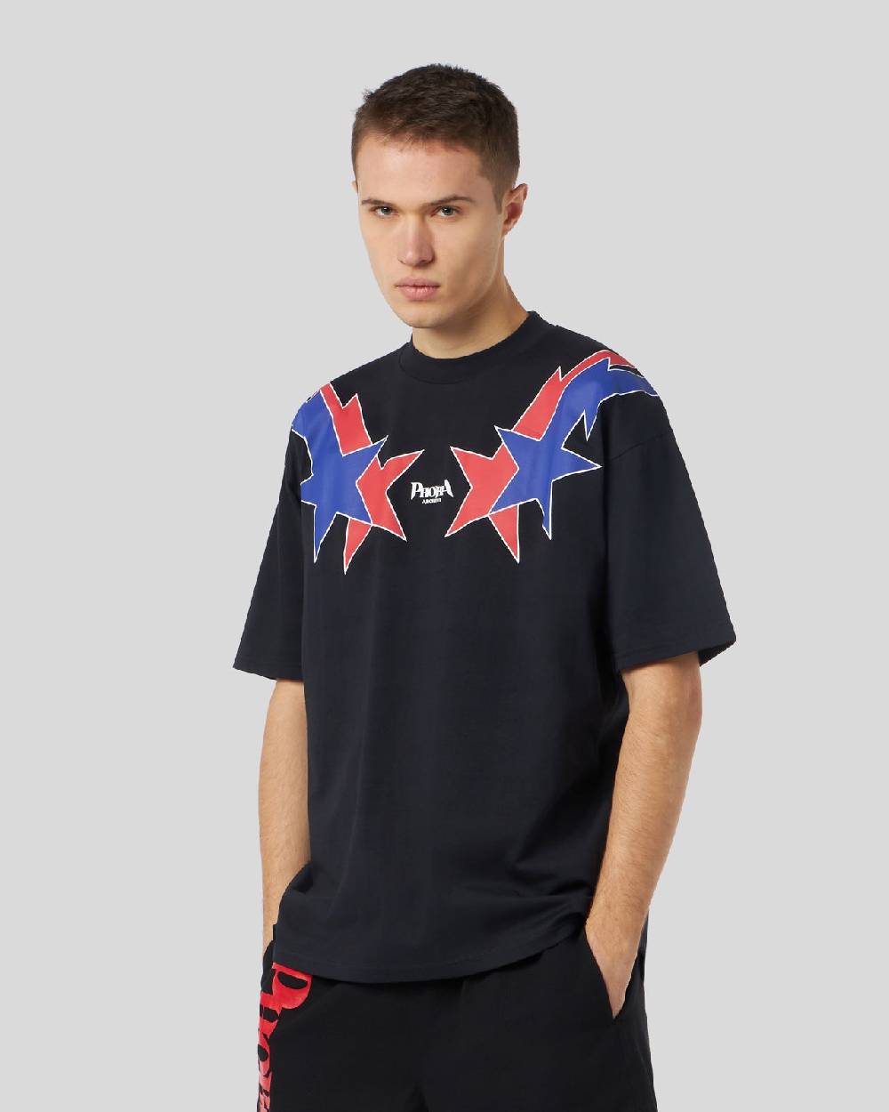 Phobia Archive T-SHIRT NERA CON GRAFICA STARRY LIGHTNING ROSSA E BLU 2025